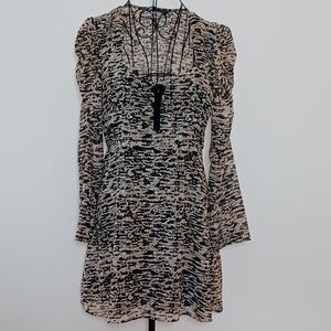 Zara Leopard Print Mini Dress Sweetheart Neck & Bow Detail SizeM